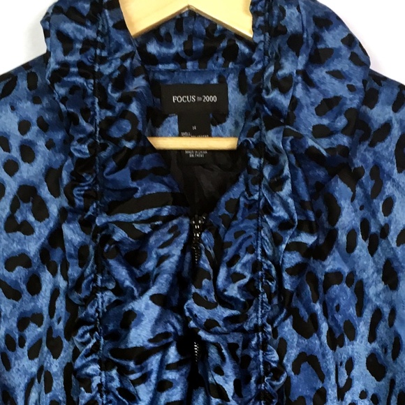 Focus 2000 Blue Animal Print Ruffle Zip Up Jacket - Picture 3 of 8